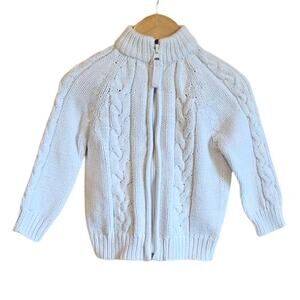 Greendog Cable Knit Full Zip White Cotton Sweater Toddler Girl's 3T
